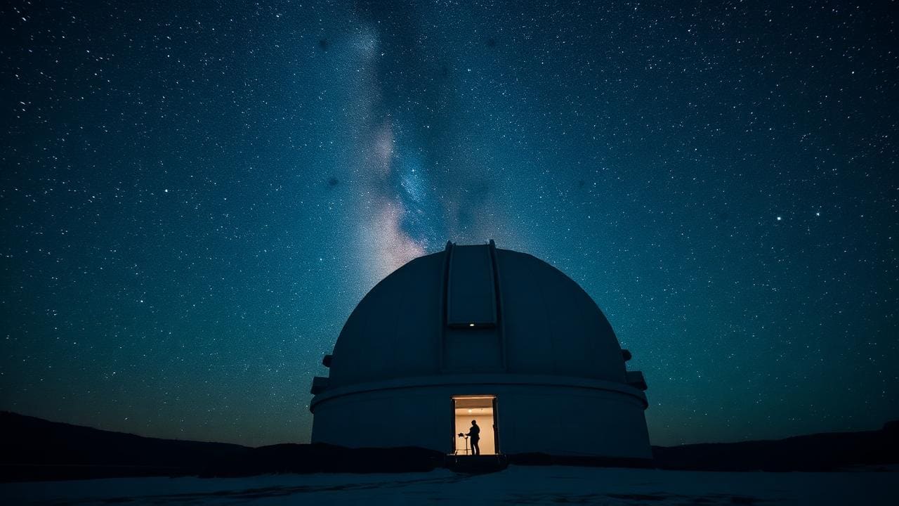 Observatory dome open beneath the Milky Way on a clear night