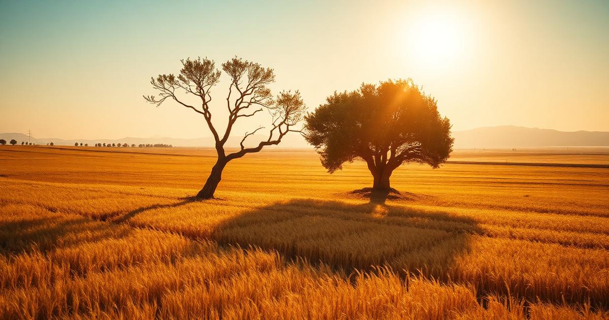 Sunlit summer landscape representing heat, shade and the changing seasons